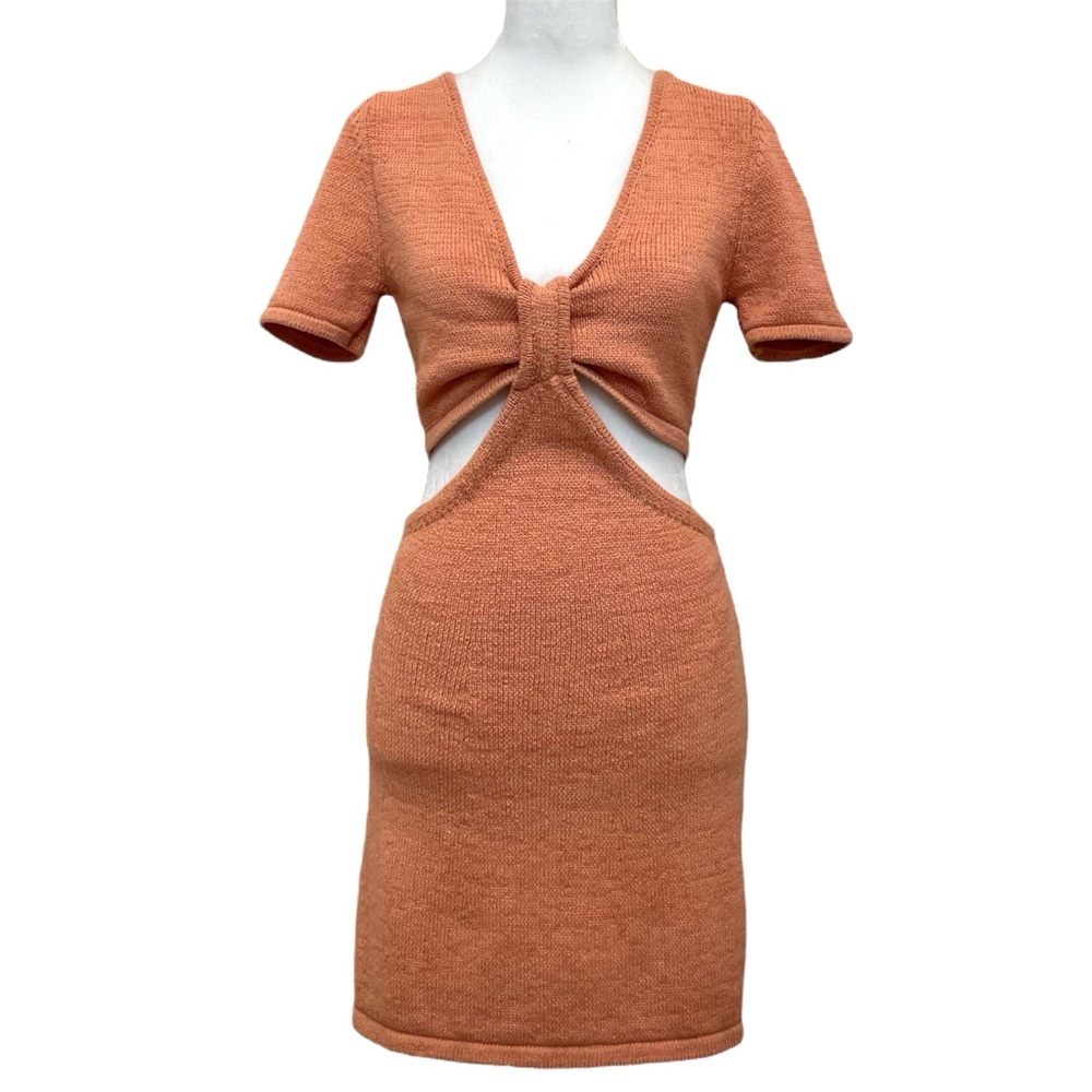 Isalis Orange Cutout Waist Knit Festival Mini Dress